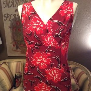Talbots Red Burgundy Floral Sleeveless Blouse 10